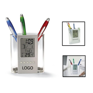 Pen Container With Clock