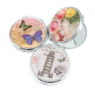 Round Metal Full Color Cosmetic Pocket Mirror