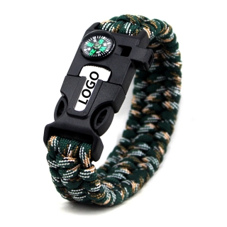 Multi Functional Paracord Bracelet With Fire Starter Whistle And Compass