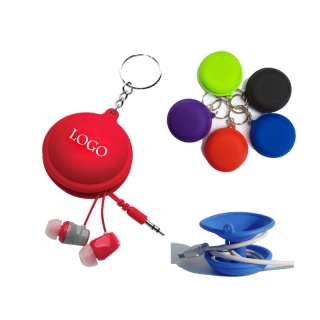 Silicone Round Carrying Case For Earphone Cabl With Keying Chain