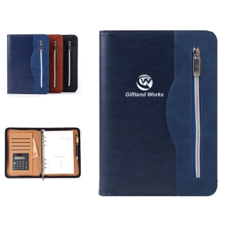 A5 PU Leather Zipped Notebook With Calculator