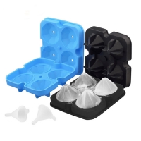 Reusable 4 Cavity Silicone Ice Ball Maker Diamond Ice Cube Tray With Mini Funnel